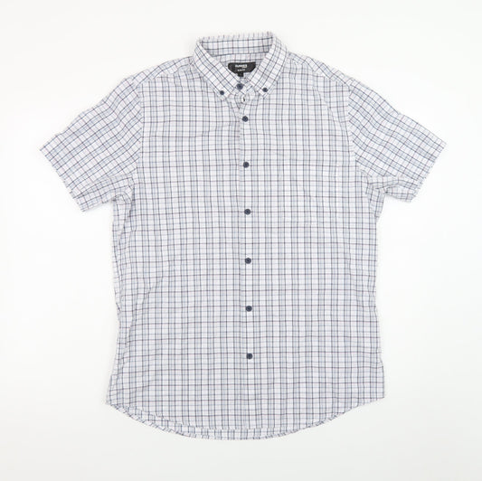 Dunnes Stores Men's Blue Check Short Sleeve Button-Up Shirt Size L