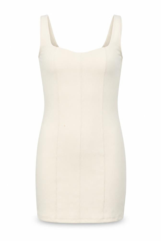 Stradivarius Women Ivory XS Bodycon Sleeveless Knit Short Dress