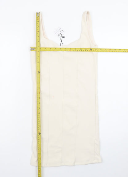 Stradivarius Women Ivory XS Bodycon Sleeveless Knit Short Dress