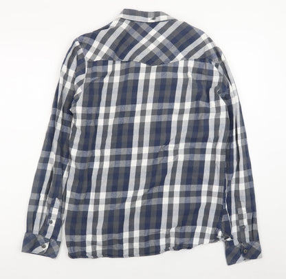 Firetrap Men's Blue Check Flannel Long Sleeve Button-Up Shirt L