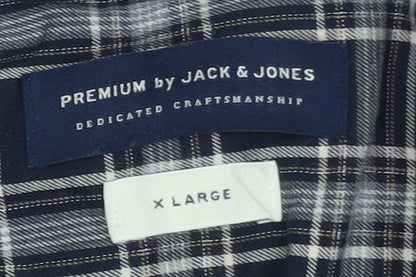 Jack & Jones Men’s Blue Check Cotton Long Sleeve Button-Up Shirt XL