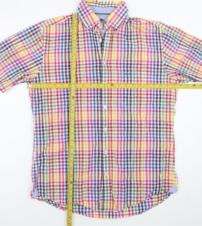 Fynch-Hatton Men's Multicoloured Checked Short Sleeve Cotton Button-Up Shirt M
