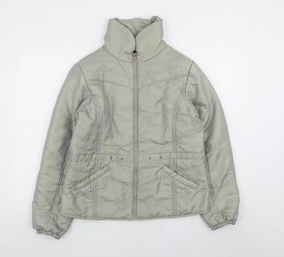 b.young Womens Grey L Puffer Jacket Quilted Mid-Length Coat
