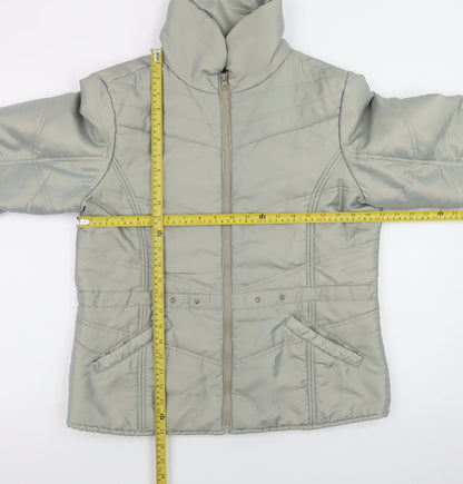 b.young Womens Grey L Puffer Jacket Quilted Mid-Length Coat