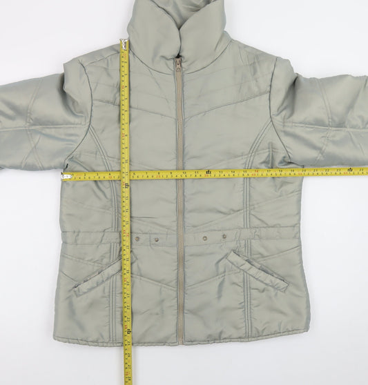 b.young Womens Grey L Puffer Jacket Quilted Mid-Length Coat
