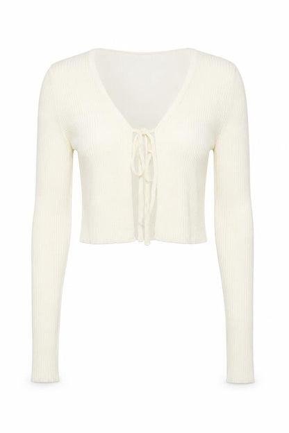 Nasty Gal Women's Ivory Long Sleeve Tie Front Knit Cardigan Size 8