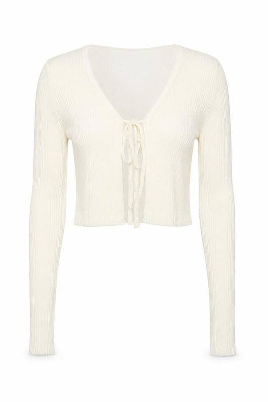 Nasty Gal Women's Ivory Long Sleeve Tie Front Knit Cardigan Size 8