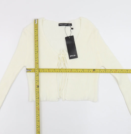 Nasty Gal Women's Ivory Long Sleeve Tie Front Knit Cardigan Size 8