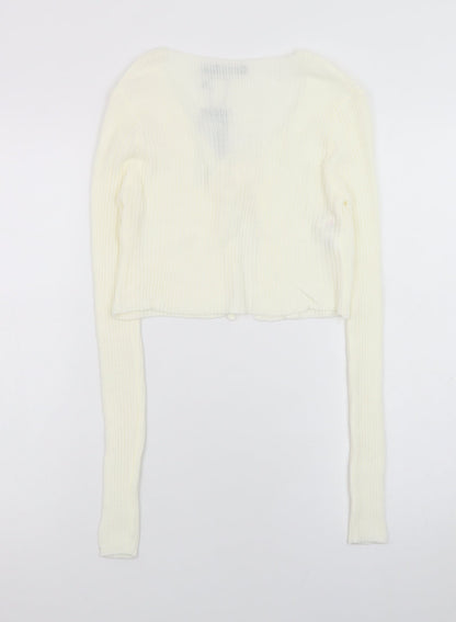 Nasty Gal Women's Ivory Long Sleeve Tie Front Knit Cardigan Size 8