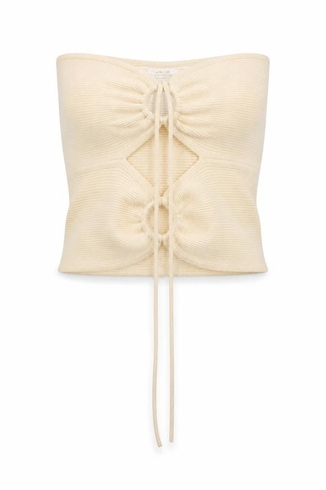 Bershka Women Beige Cropped Strapless Ribbed Tank Top Size S