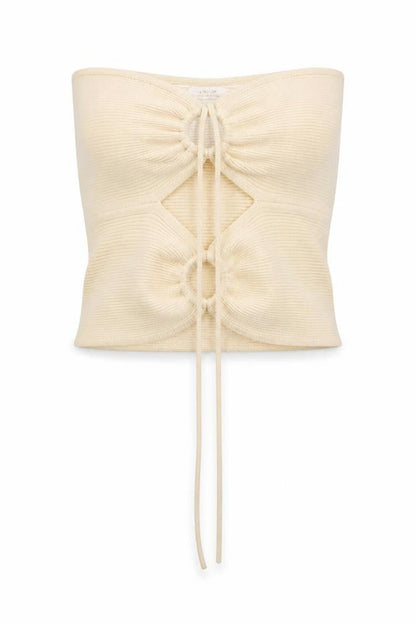Bershka Women Beige Cropped Strapless Ribbed Tank Top Size S