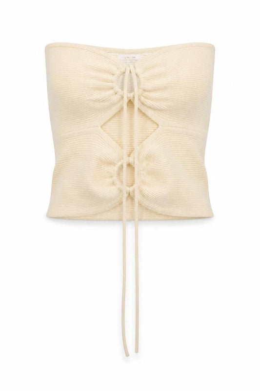 Bershka Women Beige Cropped Strapless Ribbed Tank Top Size S