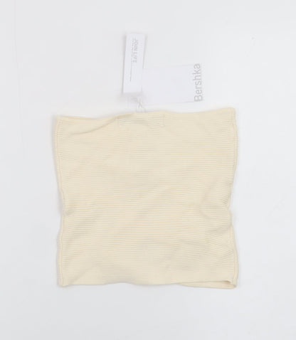Bershka Women Beige Cropped Strapless Ribbed Tank Top Size S