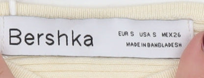 Bershka Women Beige Cropped Strapless Ribbed Tank Top Size S