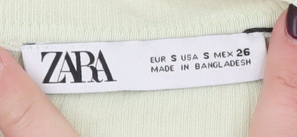 Zara Women Green Short Sleeve Ribbed Knit T-Shirt Size S