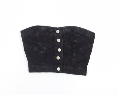 PrettyLittleThing Womens Black Cropped Denim Strapless Top S