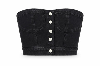 PrettyLittleThing Womens Black Cropped Denim Strapless Top S