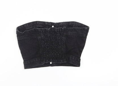 PrettyLittleThing Womens Black Cropped Denim Strapless Top S
