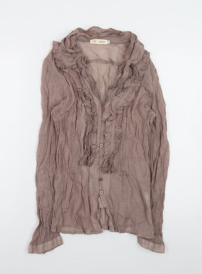 Pink Berry Women’s Brown Ruffle Long Sleeve Blouse L Cotton Blend