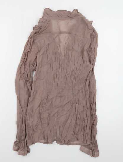 Pink Berry Women’s Brown Ruffle Long Sleeve Blouse L Cotton Blend
