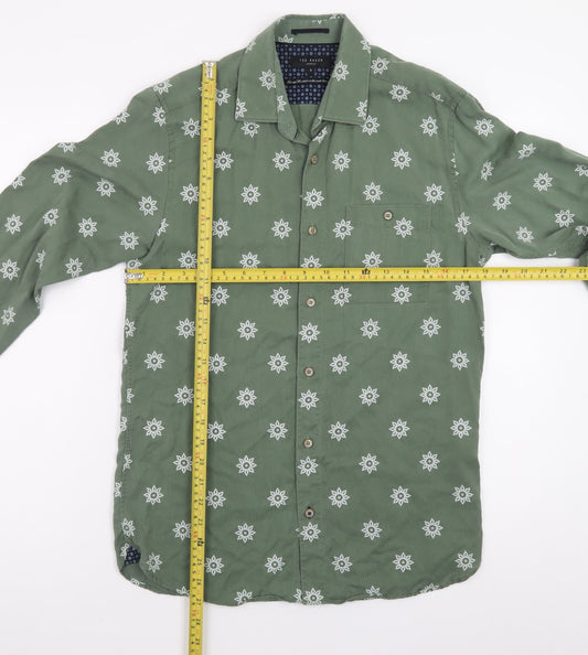 Ted Baker Men's Green Geometric Print Long Sleeve Cotton Shirt Size M