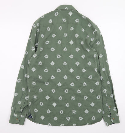 Ted Baker Men's Green Geometric Print Long Sleeve Cotton Shirt Size M
