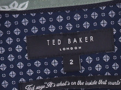 Ted Baker Men's Green Geometric Print Long Sleeve Cotton Shirt Size M