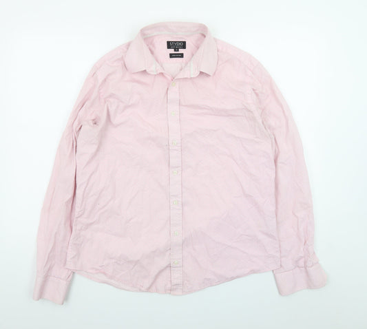 Jeff Banks Men’s Pink Pure Cotton Long Sleeve Button-Up Shirt Size 16