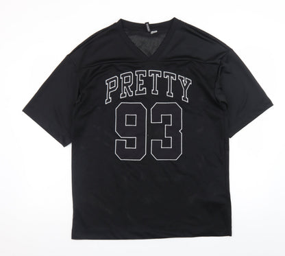 H&M Divided Women's Black XS V-Neck Mesh Jersey Top