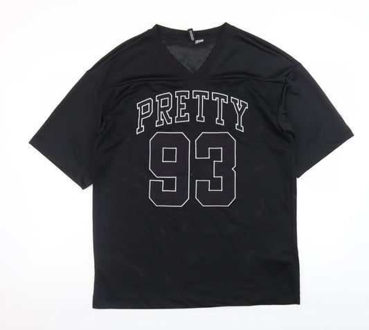 H&M Divided Women's Black XS V-Neck Mesh Jersey Top
