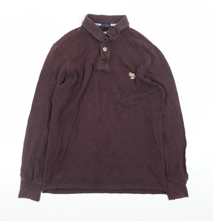 Paul Smith Mens Brown Long Sleeve Cotton Polo Shirt Size S