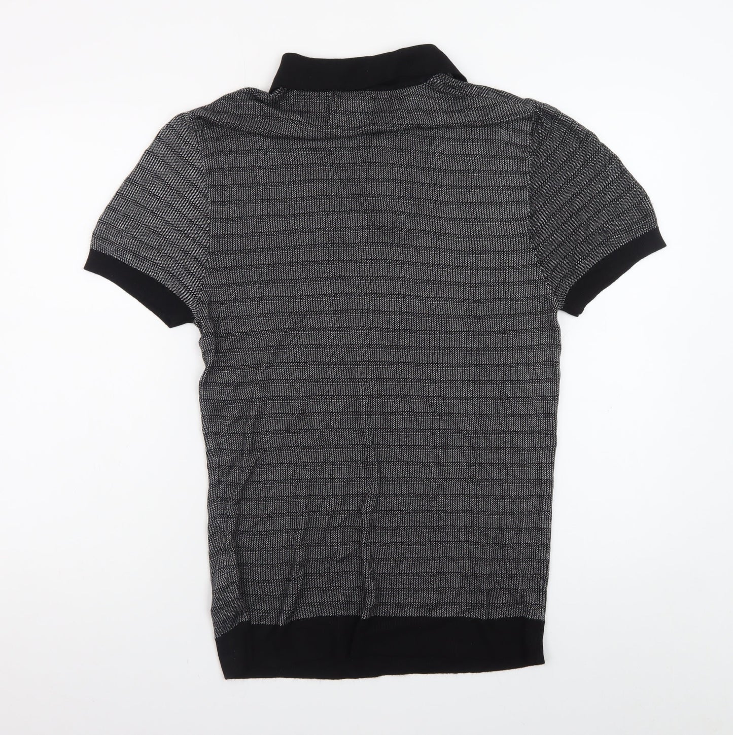 Zara Man Black Geometric Knit Polo Shirt Men's Size L