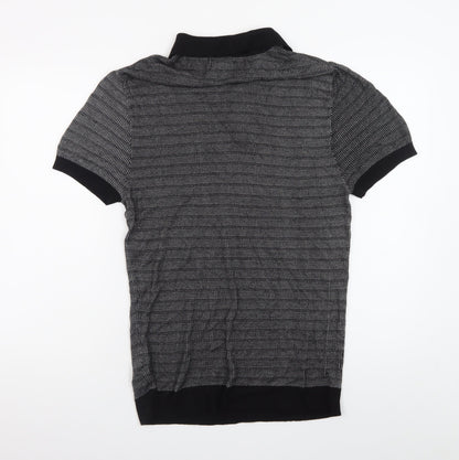 Zara Man Black Geometric Knit Polo Shirt Men's Size L