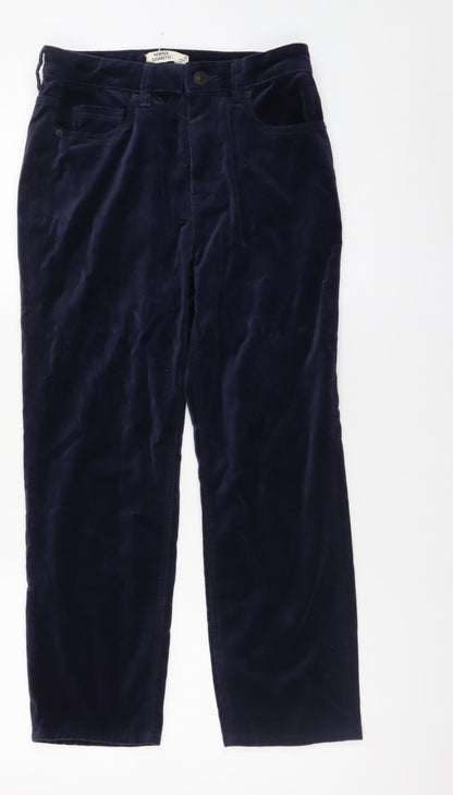Marks and Spencer Women's Blue Velvet Straight Trousers Size 8 Short
