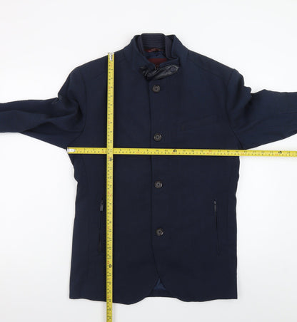 Zara Man Blue Basic Jacket Men's L 42 Stand-Up Collar Casual
