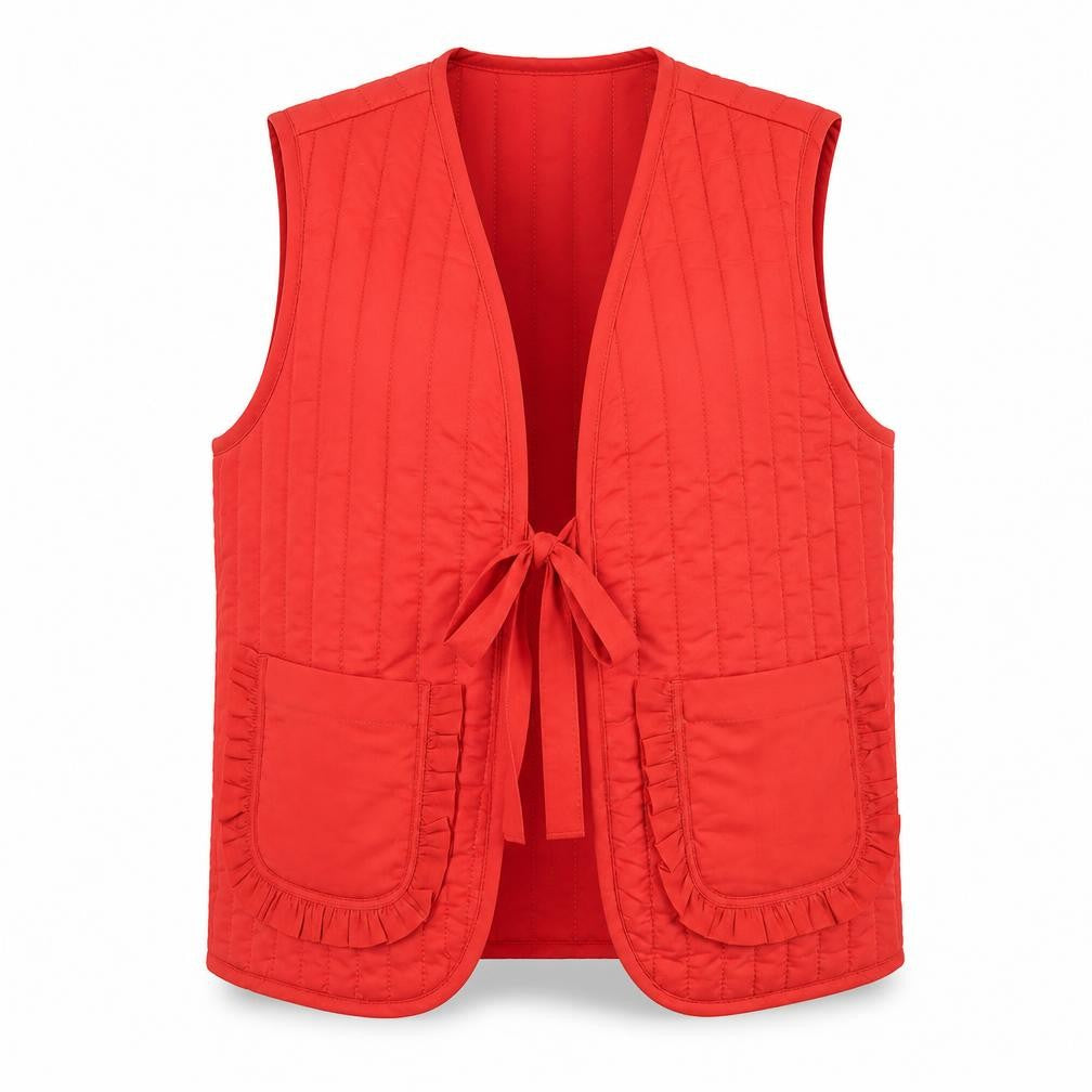 Savida Women's Red Quilted Waistcoat Size 16 Lined Tie Front