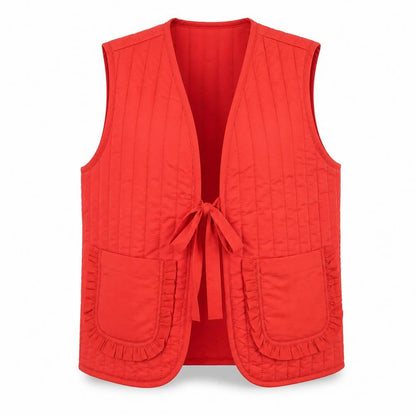 Savida Women's Red Quilted Waistcoat Size 16 Lined Tie Front