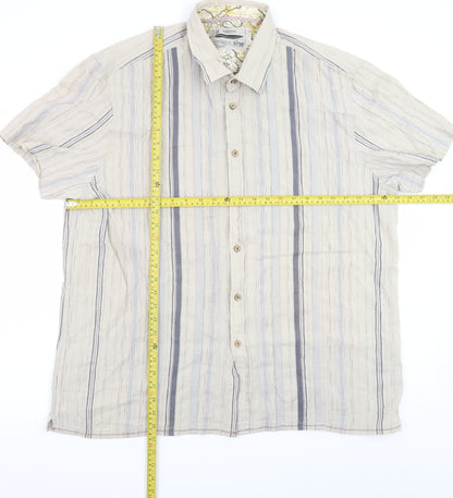 Mantaray Men's Beige Striped Short Sleeve Cotton Button-Up Shirt XL