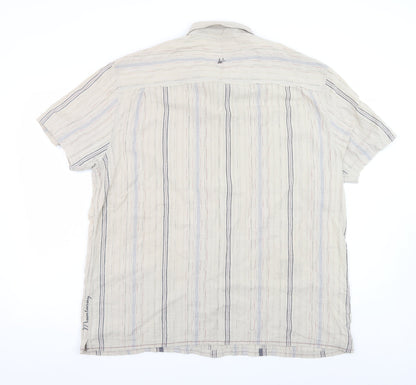 Mantaray Men's Beige Striped Short Sleeve Cotton Button-Up Shirt XL