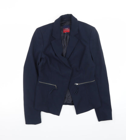 Next Women Blue Slim Fit Blazer Jacket Lined Zip Pockets Size M