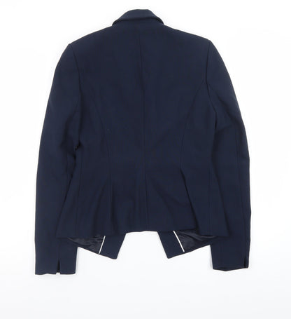 Next Women Blue Slim Fit Blazer Jacket Lined Zip Pockets Size M