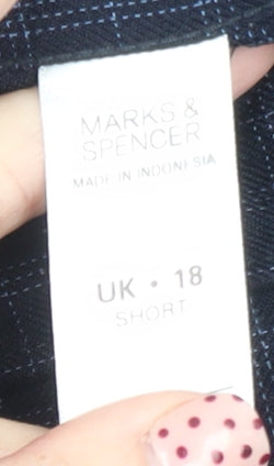 Marks and Spencer Men's Blue Check Pleated Trousers Size 18