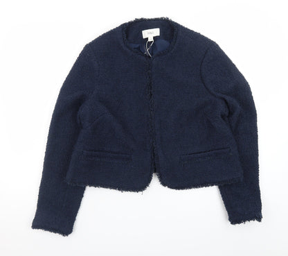 Marks and Spencer Womens Navy Blue Bouclé Blazer Size 14 Classic Lined Jacket