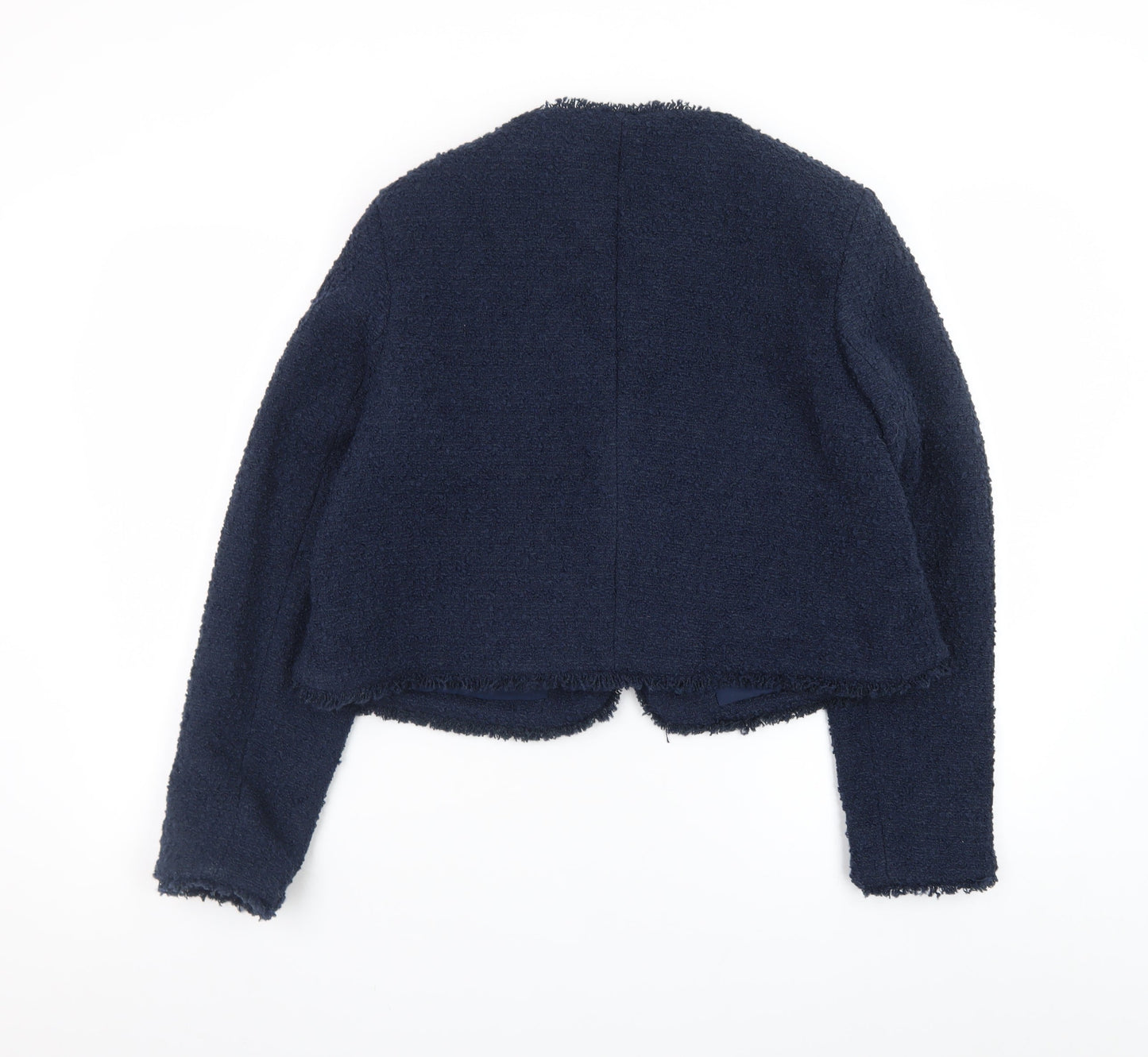 Marks and Spencer Womens Navy Blue Bouclé Blazer Size 14 Classic Lined Jacket