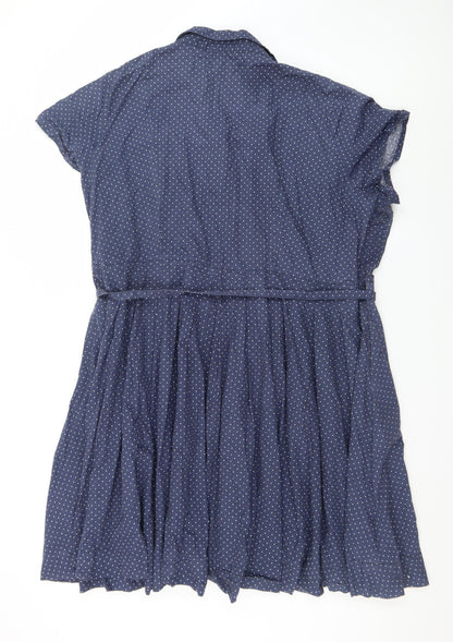 Ellos Women's Blue Polka Dot Cotton Short Sleeve Shirt Dress Size 14