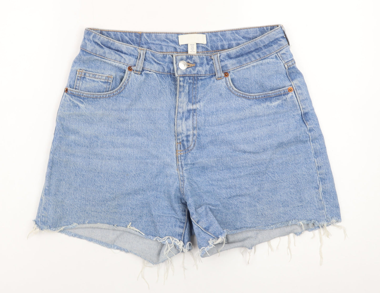 H&M Women Blue Denim High Rise Cut-Off Shorts Size 12
