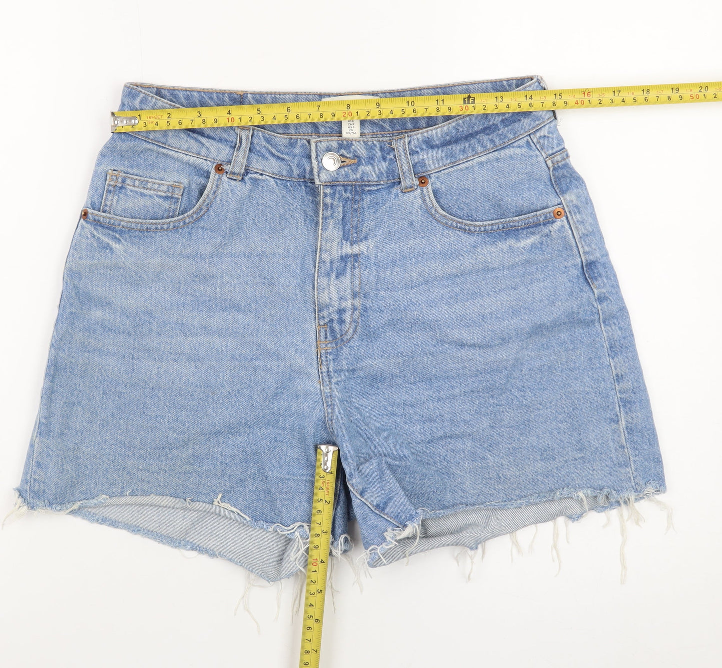 H&M Women Blue Denim High Rise Cut-Off Shorts Size 12