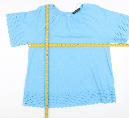 Marks and Spencer Women Blue Cotton Embroidered Tunic Blouse Size 6