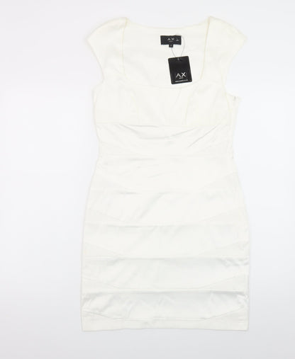 AX Paris Women Ivory Bodycon Midi Dress Size 12 Short Sleeve