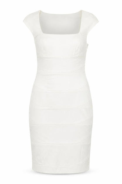 AX Paris Women Ivory Bodycon Midi Dress Size 12 Short Sleeve